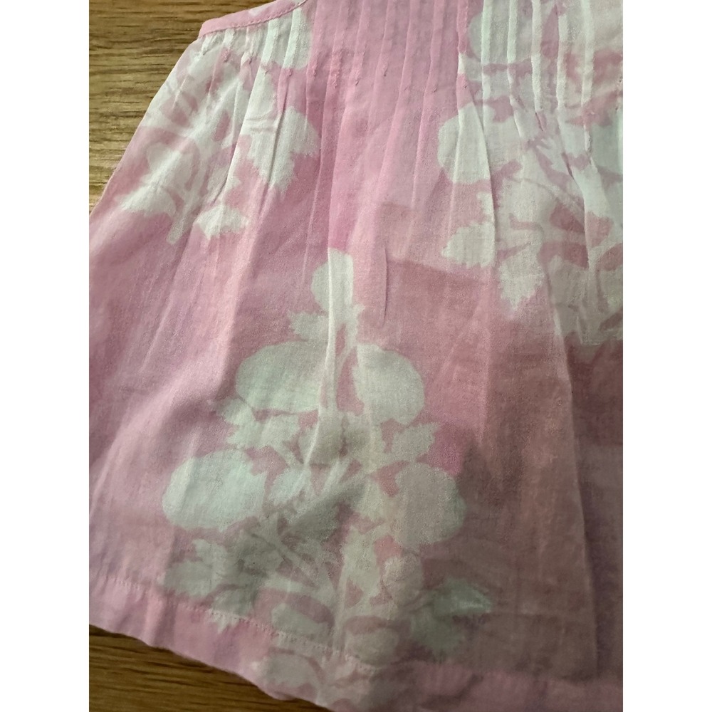Pink Chicken Girls Pink Floral Block Print Cotton Gauze Pintuck Dress 18-24M - Picture 2 of 6